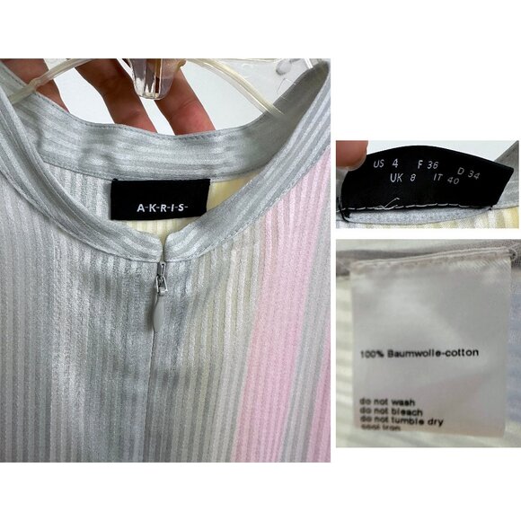 Akris Pastel Stripe Bars Print Zip Top Blouse Cotton Variazioni Colorblock 4 - Picture 3 of 12